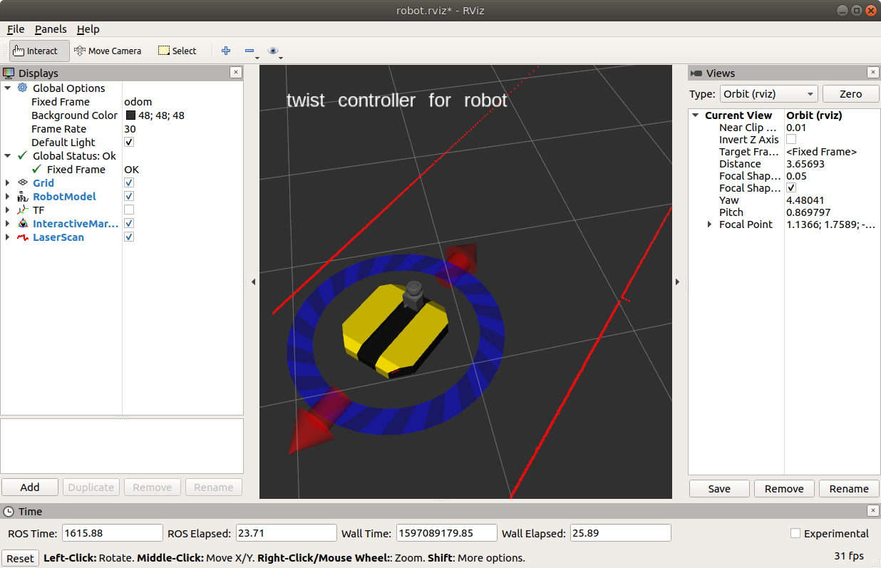 Dingo with laser scanner in rviz.