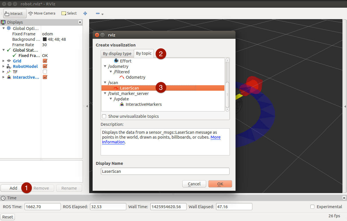 Adding a laser scan visualization to Jackal.